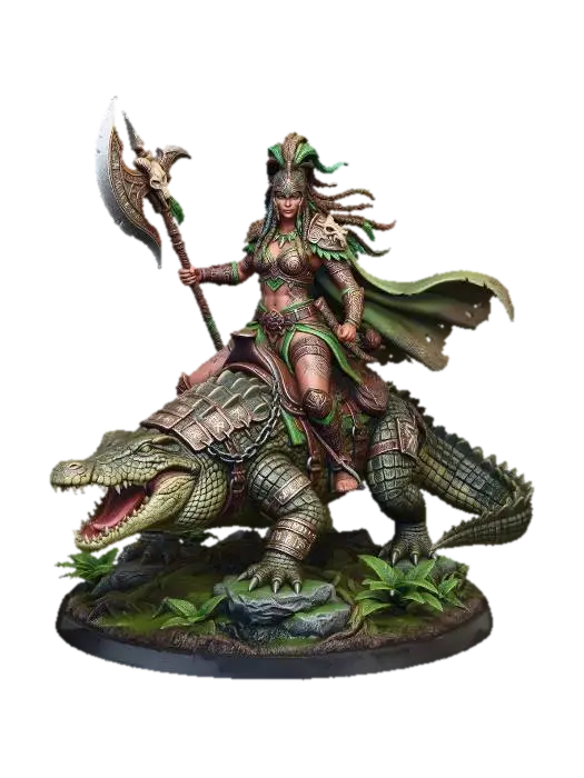 Verdant Crocodile Rider 3D model, vytvořený pomocí AI