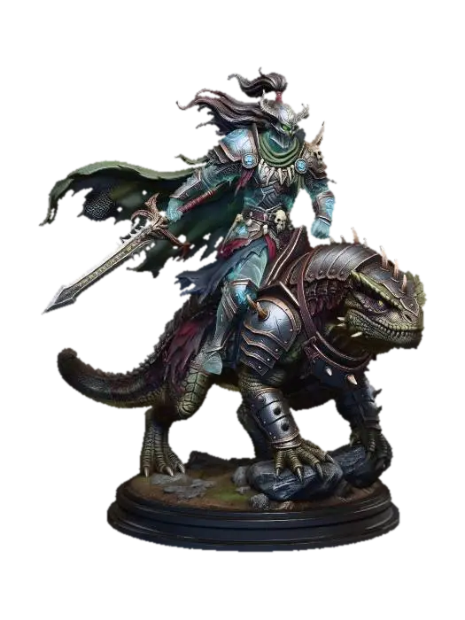 Dragon Knight on Armored Lizard - Rider 3D model, vytvořený pomocí AI