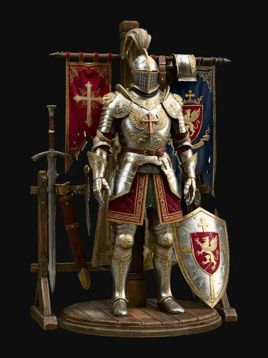 Crimson Banner Armor Rack — Meshy AI 3D minyatür