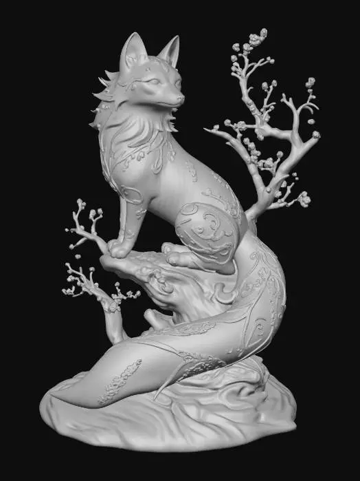 3D model for Aurora Fox on a Golden Branch