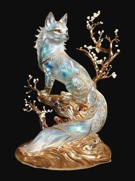 3D model for Aurora Fox on a Golden Branch