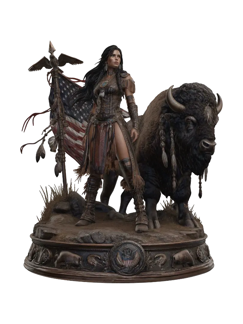 Banner Bearer of the Plains 3D model, vytvořený pomocí AI