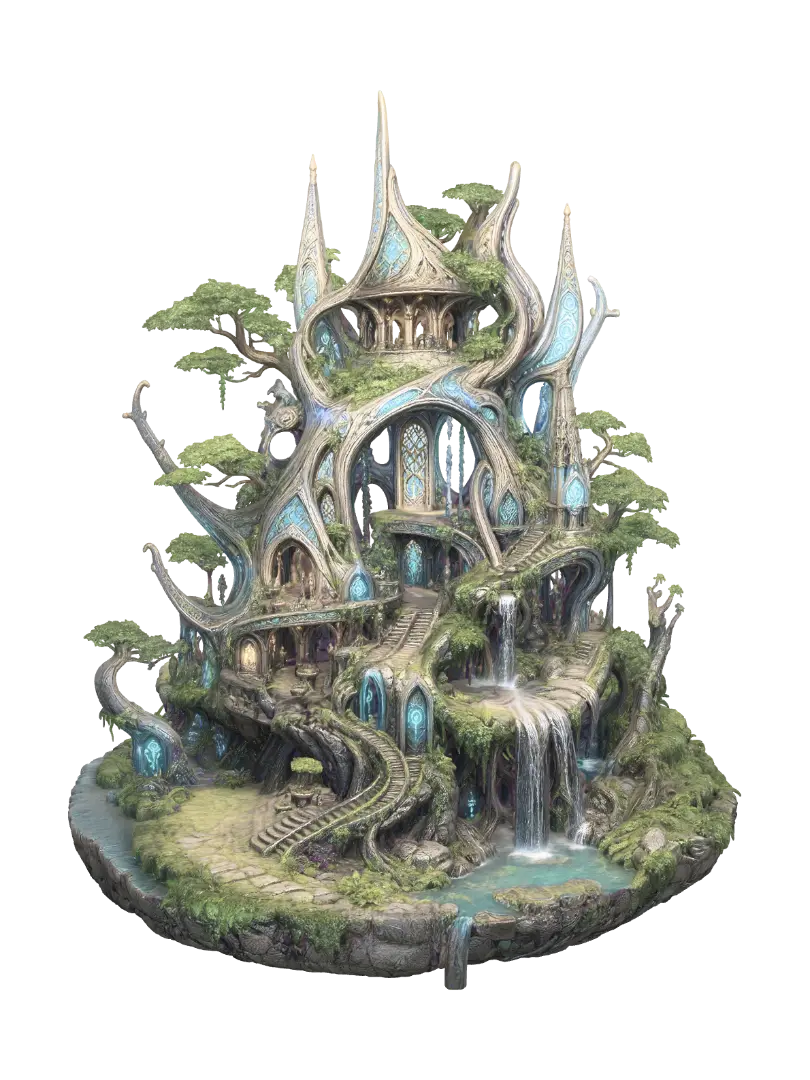 Azurewood Sanctuary 3D model, vytvořený pomocí AI