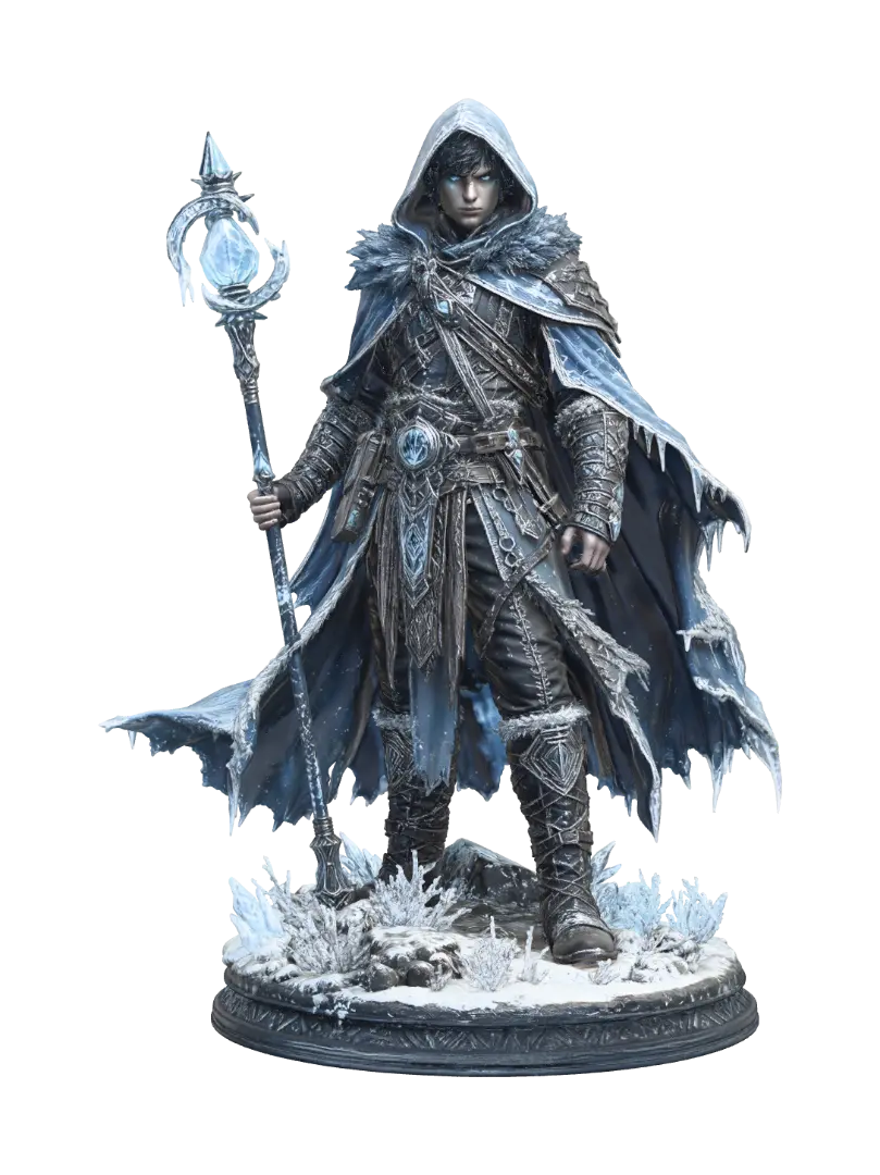 Frostveil Archmage 3D model, vytvořený pomocí AI