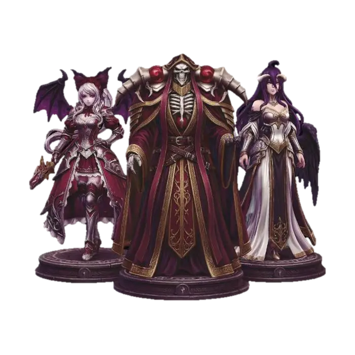 Ainz Ooal Gown, Shalltear, Albedo, Overlord Display 3D model, vytvořený pomocí AI