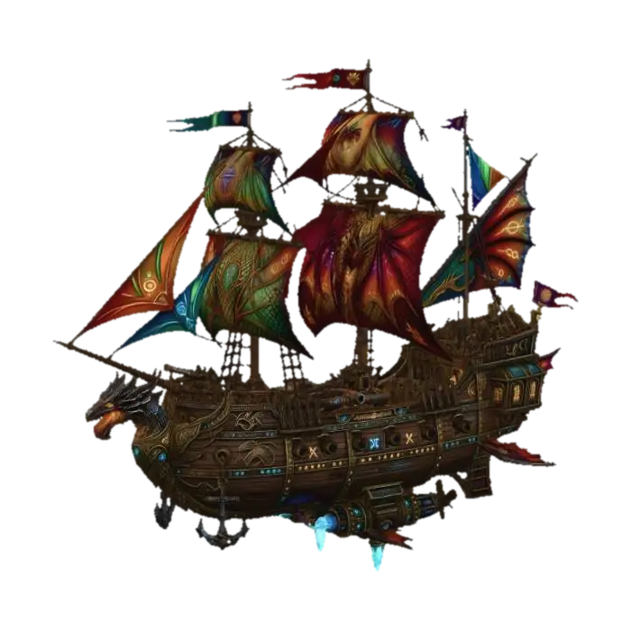 Dragonbound Skyship - Rigging 3D model, vytvořený pomocí AI
