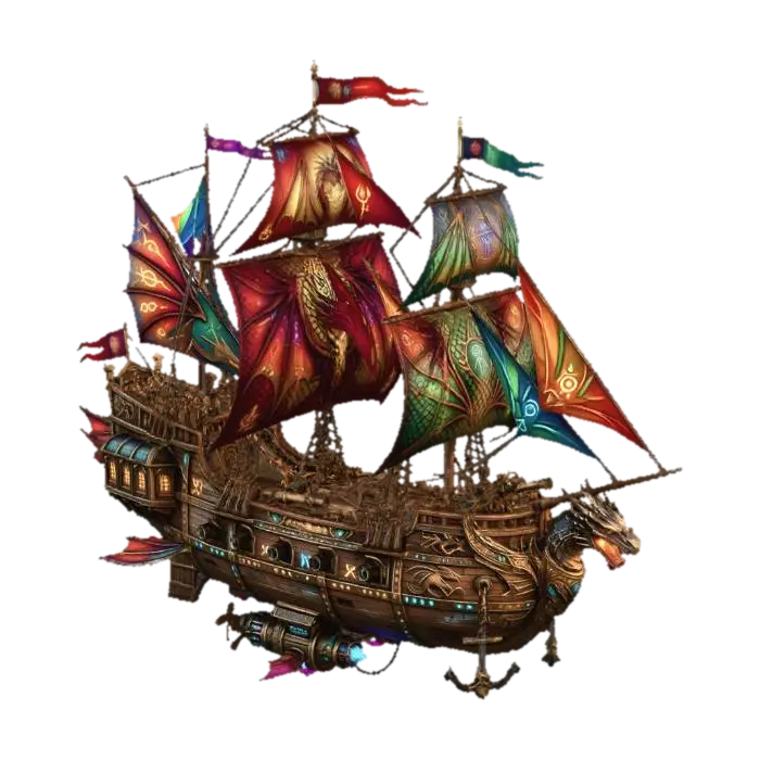 Dragonbound Skyship - Rigging 3D model, vytvořený pomocí AI