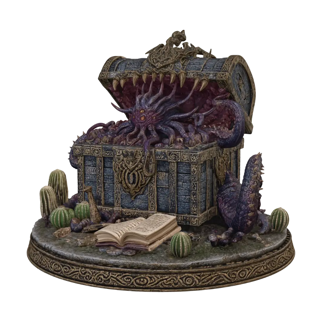 Eldritch Chest of Secrets 3D model, vytvořený pomocí AI
