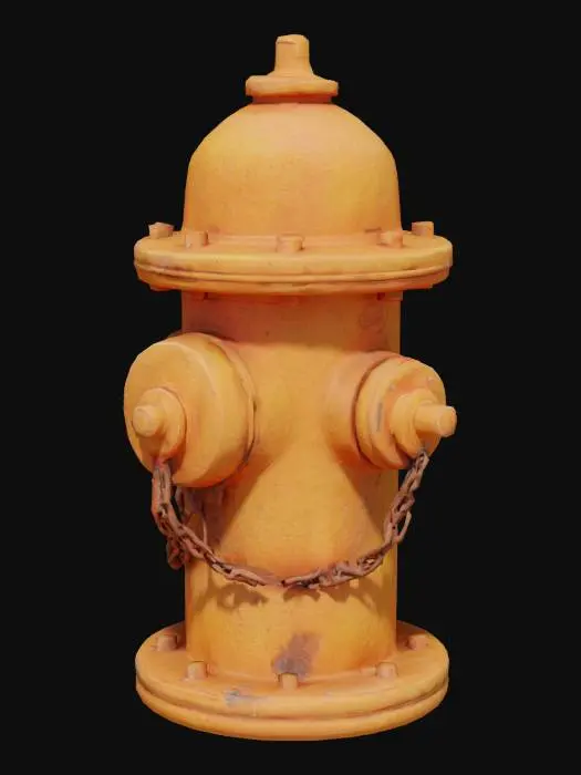 3D model for Orange dirty fire hydrant with scratched rusty edges. Pixar animation style.