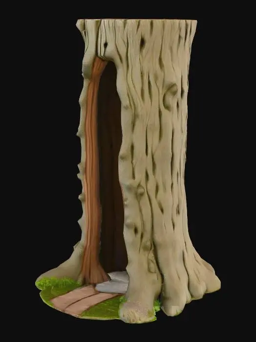 3D model for Hollowed out tree stump with archway to the inside.