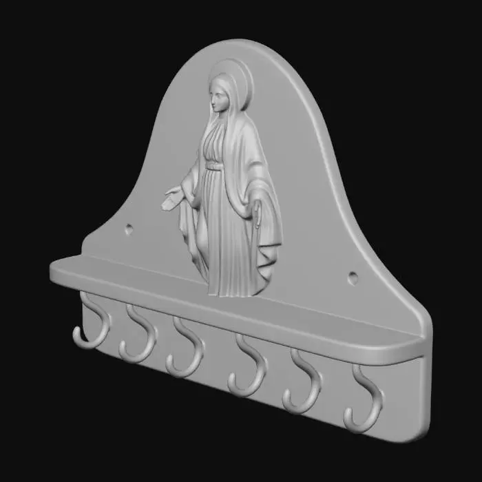 3D model for Virgin Mary on a wooden hook rack