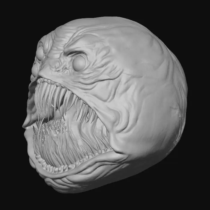 3D model for Very scary anglerfish with 3 eyes, and open mouth with sharp teeth