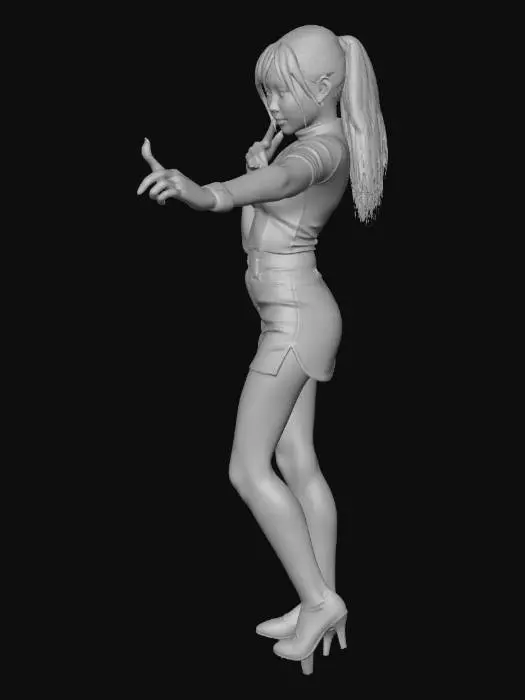 3D model for 年轻亚洲女性，写实，脸似貂蝉，妆容淡雅，胸部丰满，穿着紧身衣、短裙，运动鞋，短丝袜，身体细节极其丰富，面部高清细腻，发型清爽不挡脸（露出全脸）眼睛轮廓分明，线条硬朗，棱角分明，利落清晰，T字形姿势