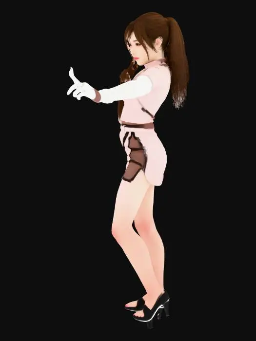 3D model for 年轻亚洲女性，写实，脸似貂蝉，妆容淡雅，胸部丰满，穿着紧身衣、短裙，运动鞋，短丝袜，身体细节极其丰富，面部高清细腻，发型清爽不挡脸（露出全脸）眼睛轮廓分明，线条硬朗，棱角分明，利落清晰，T字形姿势