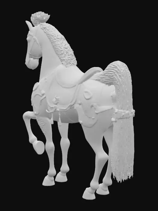 3D model for a golden horse with white and gold armor