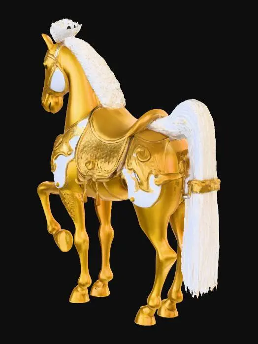 3D model for a golden horse with white and gold armor