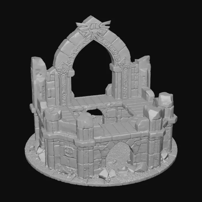 3D model for A piece of plastic wargaming scatter terrain, make it a ruin of hyrule, be sure to allow for playability as well as including hyrulean iconography
