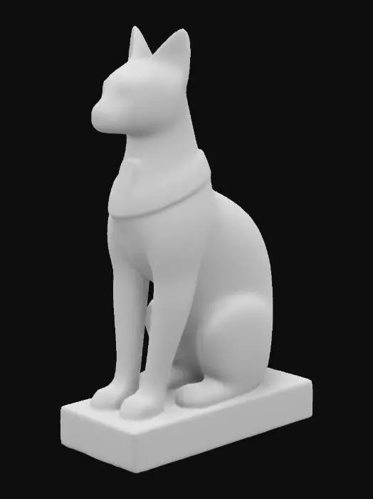 3D model for sitting bast sculpture, egyptian, golden collar