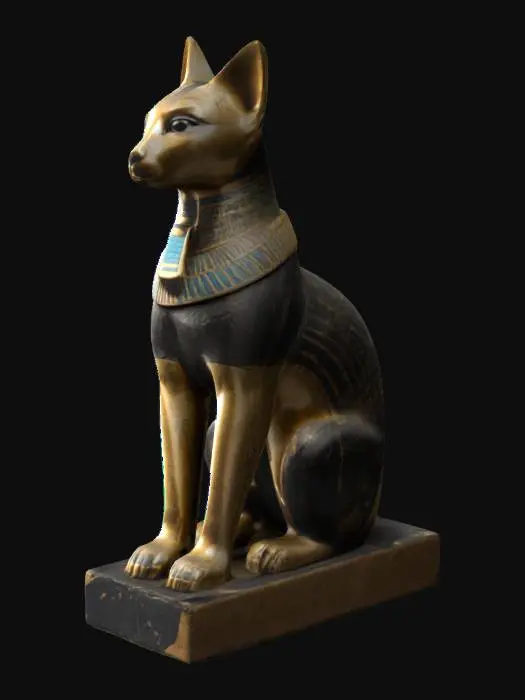3D model for sitting bast sculpture, egyptian, golden collar