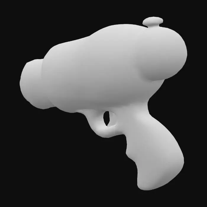 3D model for Cartoon-style toy water blaster with playful proportions, handheld size, smooth rounded edges, plastic shine, bright summer colors (blue, yellow, orange), stylized mobile game asset, mid-poly, optimized for real-time, no textures just clean colored materials.