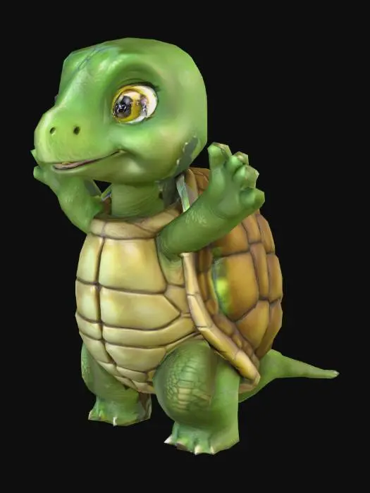3D model for Cute adult turtle standing in percect t post with arms straight out T-pose