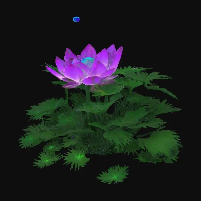 3D model for Luminaflare Bloom – EmeraldCascades’ rare glowing plant. Dormant by day (emerald ferns). Blooms at night into a glowing lotus (blue/violet shifts).

Releases floating light orbs and a faint swirling mist.

Petals glow brighter when players approach.