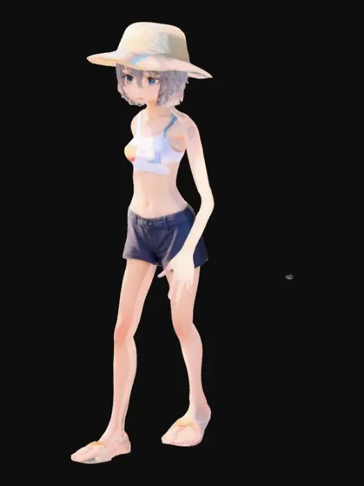 3D model for anime girl, beach outfit, short hair, skinny, midriff, t pose