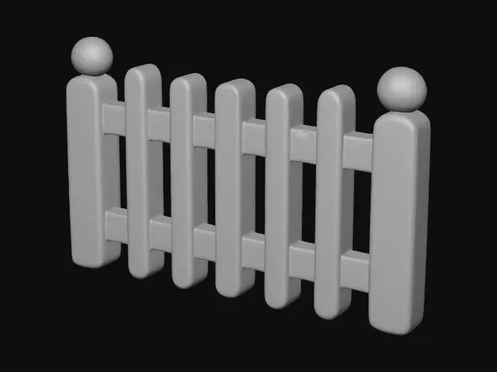 3D model for "Create a stylized wooden fence in the visual style of the Nintendo 3DS Pokémon games (Pokémon X/Y, Omega Ruby/Alpha Sapphire). The fence should have simple, rounded wooden planks with soft edges, clean hand-painted textures, and subtle shading. Use slightly cartoony proportions, pastel color tones, and smooth gradients typical for 3DS Pokémon overworld objects. Keep the geometry low-poly but appealing, with diffuse textures only and no realistic materials. The model should look like it belongs in a Pokémon 3DS environment."