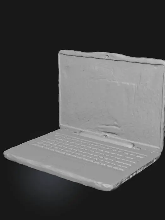 3D model for "Create a 3D model of a modern laptop in a Pokémon style. The laptop should have a black base color with red accents. The design should be sleek and futuristic, with clean lines and a stylish form. The surface of the laptop should subtly incorporate Pokémon elements, like Pokéballs or stylized Pokémon patterns, but without being overly flashy. The laptop should convey a sense of high-quality, modern technology while maintaining a playful, colorful Pokémon aesthetic. The background should be minimalistic to keep the focus on the laptop's design."