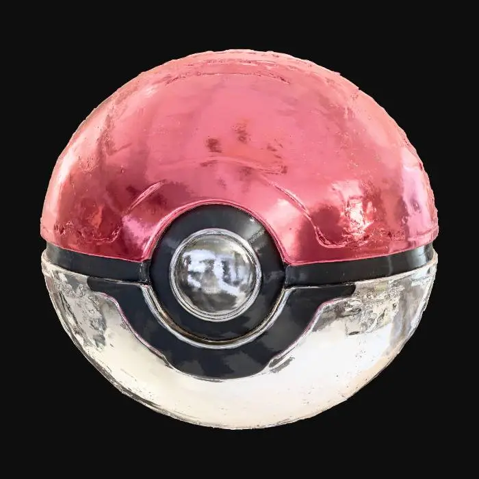3D model for "Create a 3D model of a Pokéball with a pink color scheme, inspired by the classic design seen in the Pokémon games. The Pokéball should have a smooth, glossy finish with a vibrant pink top half, contrasted by a shiny white bottom half. The central button of the Pokéball should be a soft, metallic silver, giving it a high-tech, sleek appearance. The texture of the ball should be smooth and polished, with subtle reflections that emphasize the shiny surfaces. The overall look should feel modern and stylish, maintaining the original Pokémon aesthetic, but with a fresh twist due to the pink color."