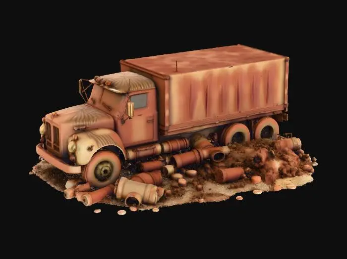 3D model for Schrotthaufen bestehemd aus Motoren und Getrieben alles verrostet teilweise mit LKW plane abgedeckt