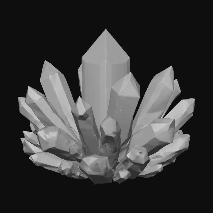 3D model for Realistic medieval fantasy crystal, “Blutquarz”, full object visible, jagged raw crystal cluster, deep red color with internal liquid-like glow, sharp translucent edges, raw magical mineral, medieval MMO material, natural crystal formation, 360-degree standalone model, no base, detailed refraction and mineral veins.