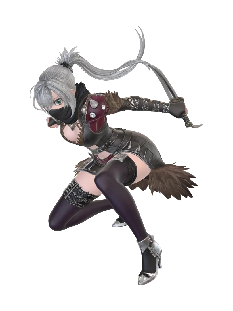 Stealthy Female Assassin in Red Leather Armor – Dynamic Pose - Thief 3D model, vytvořený pomocí AI