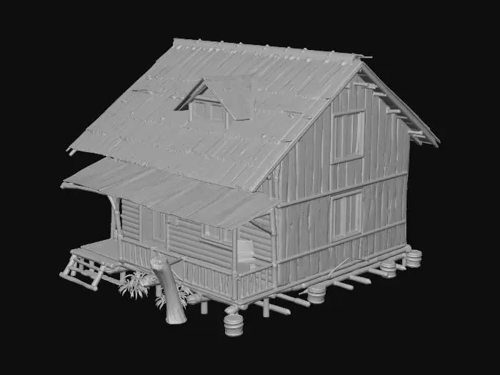 3D model for Please make a realistic old house made of bamboo and Nipa hut that is not looking good 1890's era
