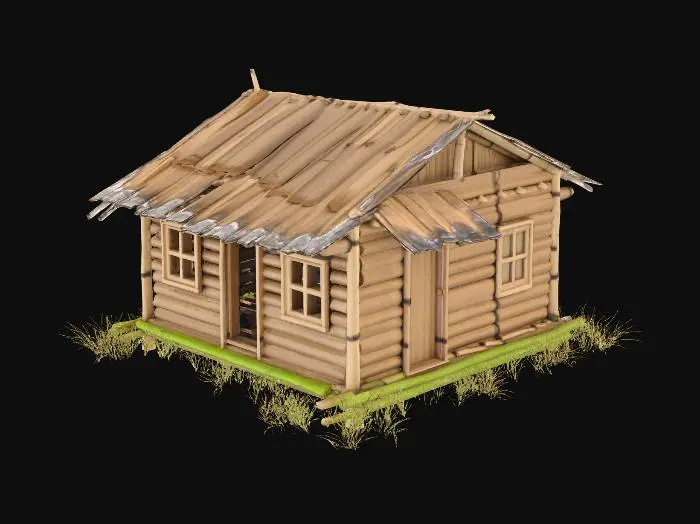 3D model for Please make a realistic old house made of bamboo and Nipa hut that is not looking good