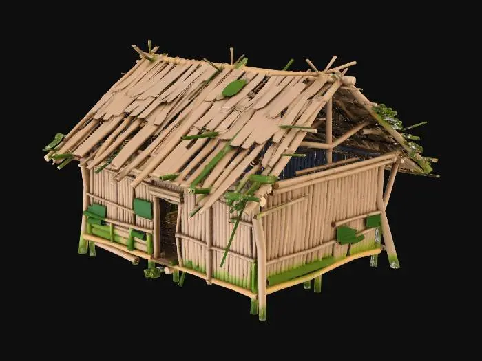 3D model for please make me a old house made of bamboo and nipa hut that is not looking good