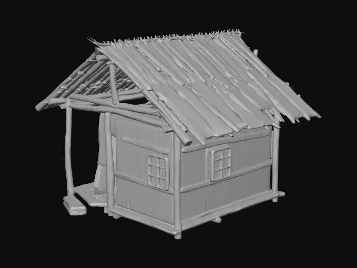 3D model for please make me a old house made of bamboo and nipa hut that is not looking good