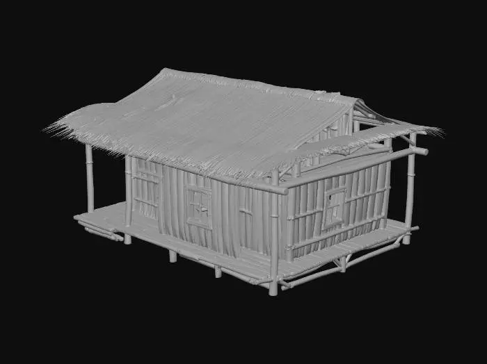 3D model for Please make a realistic old house made of bamboo and Nipa hut that is not looking good 1890's era