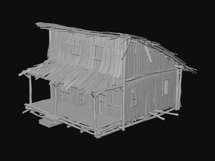 3D model for Please make a realistic old house made of bamboo and Nipa hut that is not looking good 1890's era