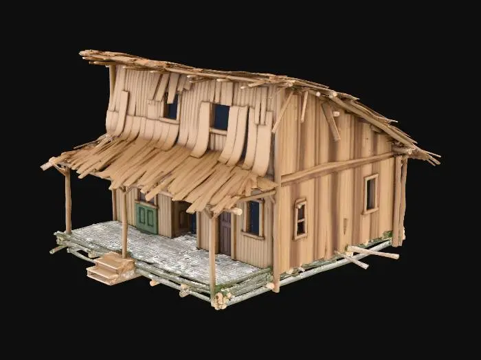 3D model for Please make a realistic old house made of bamboo and Nipa hut that is not looking good 1890's era