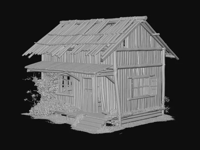 3D model for please make me a old house made of bamboo and nipa hut that is not looking good