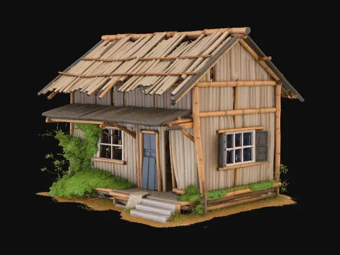 3D model for please make me a old house made of bamboo and nipa hut that is not looking good