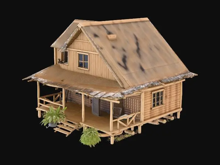 3D model for Please make a realistic old house made of bamboo and Nipa hut that is not looking good 1890's era