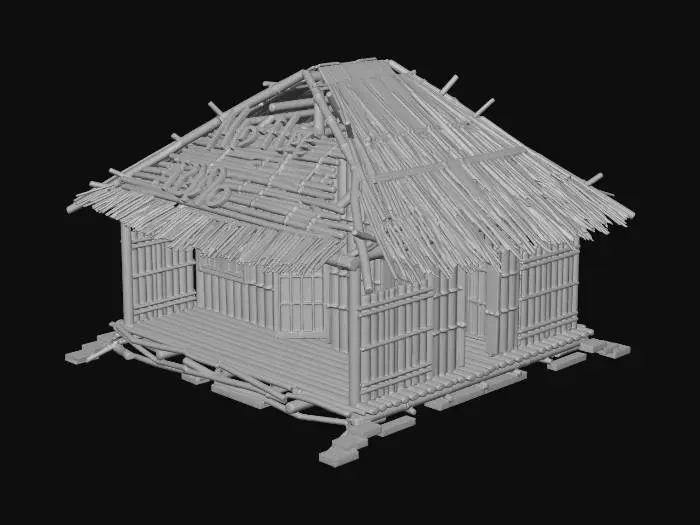 3D model for Please make a realistic old house made of bamboo and Nipa hut that is not looking good 1890's era