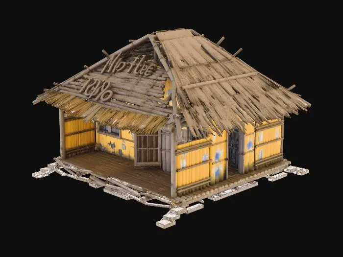 3D model for Please make a realistic old house made of bamboo and Nipa hut that is not looking good 1890's era