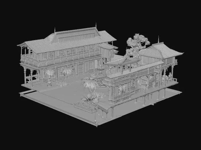 3D model for Please make an 1890's Filipino plaza wood and stone
