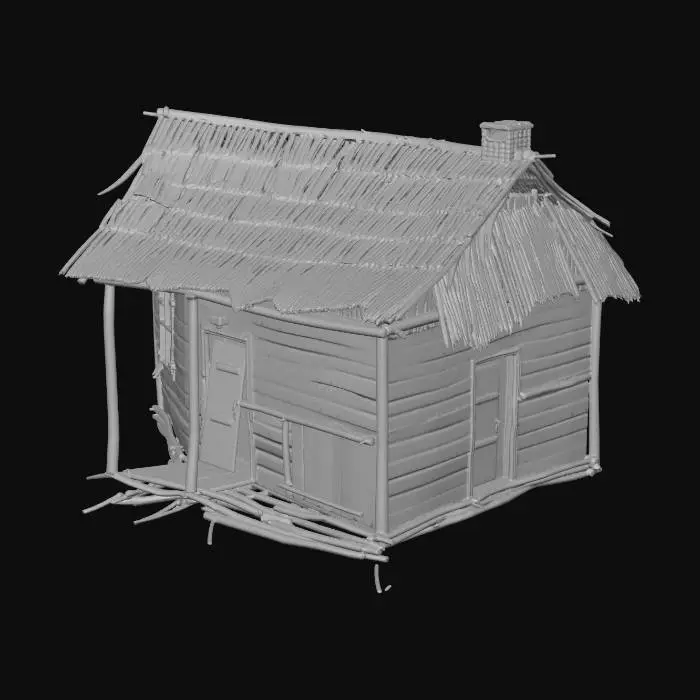 3D model for Please make a realistic old house made of bamboo and Nipa hut that is not looking good 1890's era