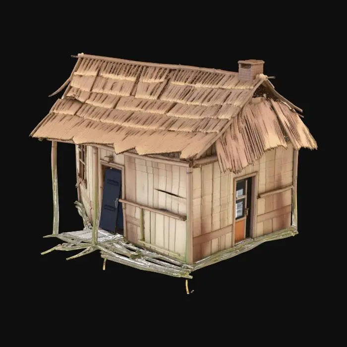3D model for Please make a realistic old house made of bamboo and Nipa hut that is not looking good 1890's era