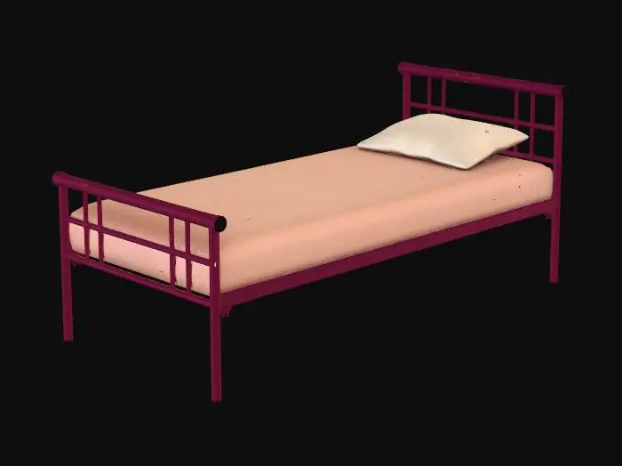 3D model for Magenta Metal Bed with Peach Bedding