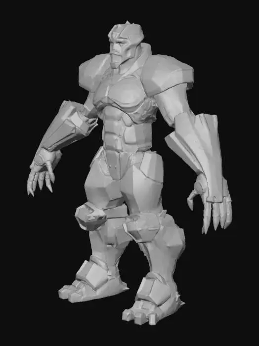 3D model for exo esqueleto robotico autónomo de guerra bipedo humanoide,armado con un estilo retro futurista con toques orientales y de aspeto esbelto